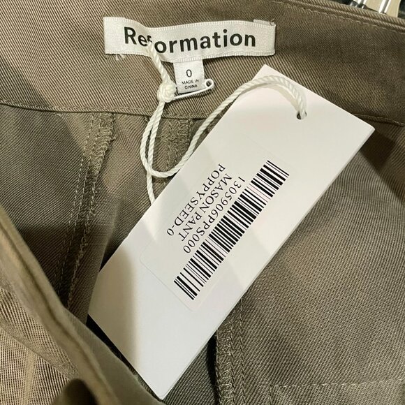 New Reformation Mason Wide Leg Tencel Trouser Poppyseed Green 0 $198 - Picture 5 of 7